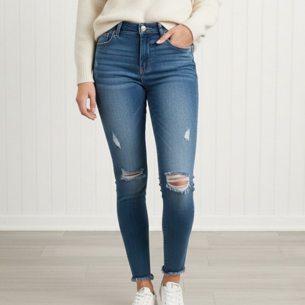 6. Women’s Distressed Skinny Jeans Blue Denim Ripped